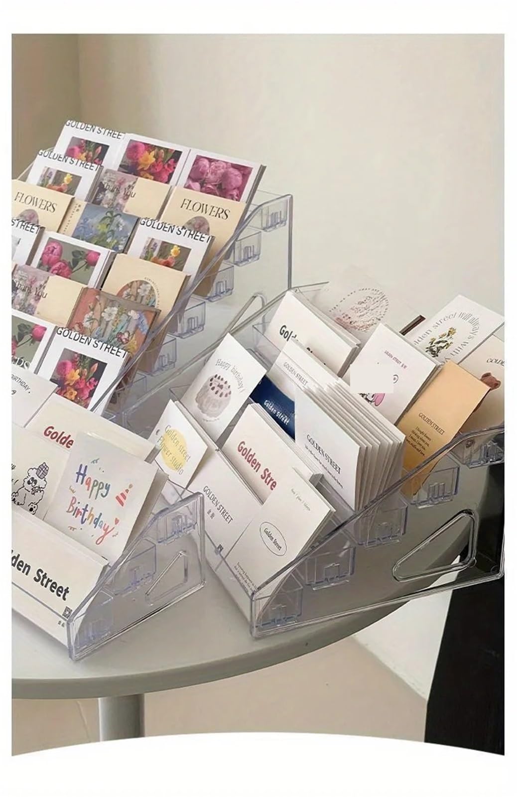 1 Porta Biglietti da Visita Tavolo Trasparente, espositore for Carte Floreali e Bouquet for Cartoline di Auguri per Organizzare(31 * 13 * 8cm)