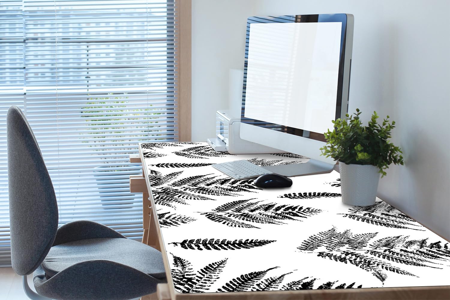 Sottomano da Scrivania 120x60 cm Superficie Protettiva per Ufficio e Casa in Vinile PVC Facile da Pulire Impermeabile Antiscivolo Protezione e Decorazione - Stampe di felce