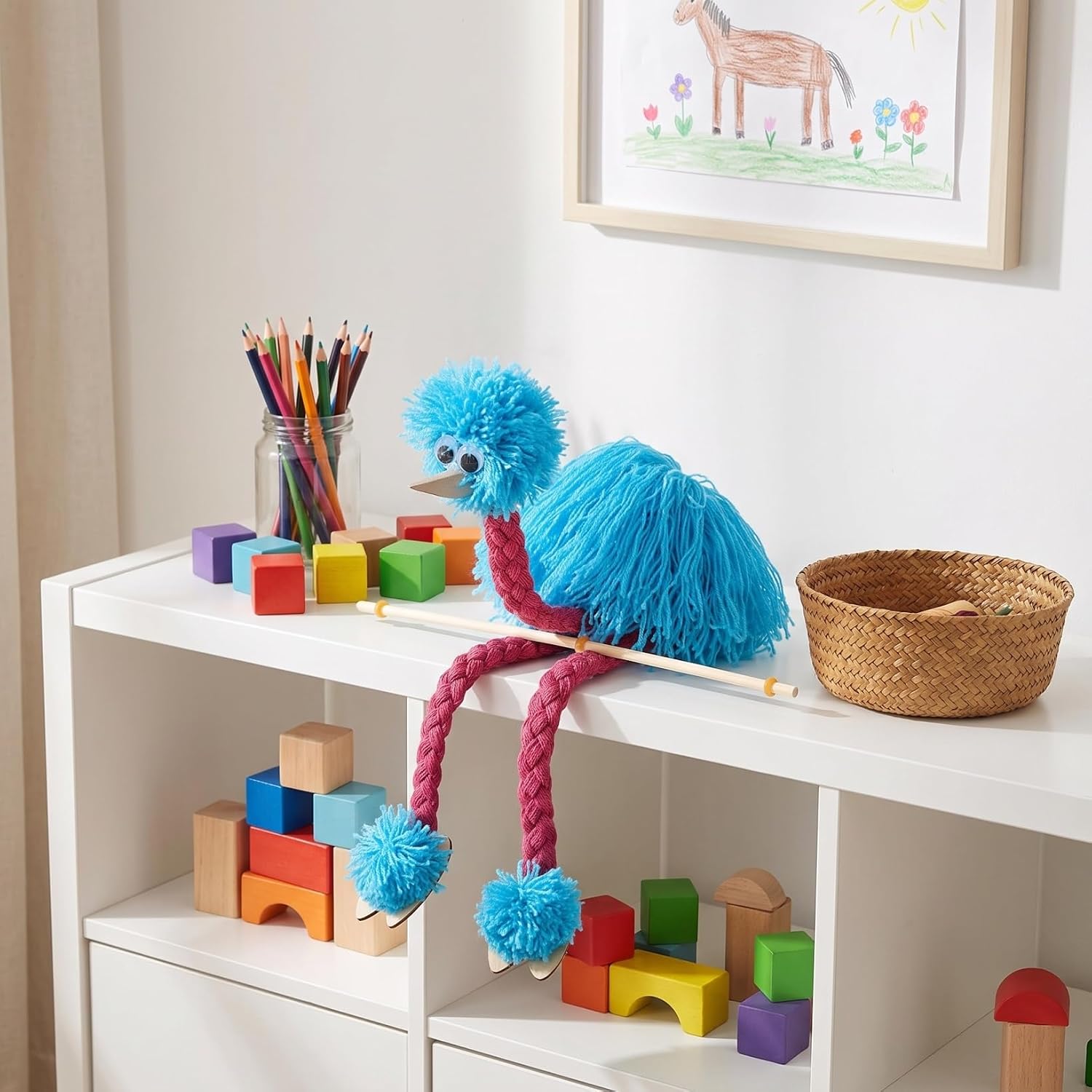 VOSAREA Plush Ostrich Marionette Puppet for Kids Interactive String Puppet Toy for Creative Play Theater and Role-Playing