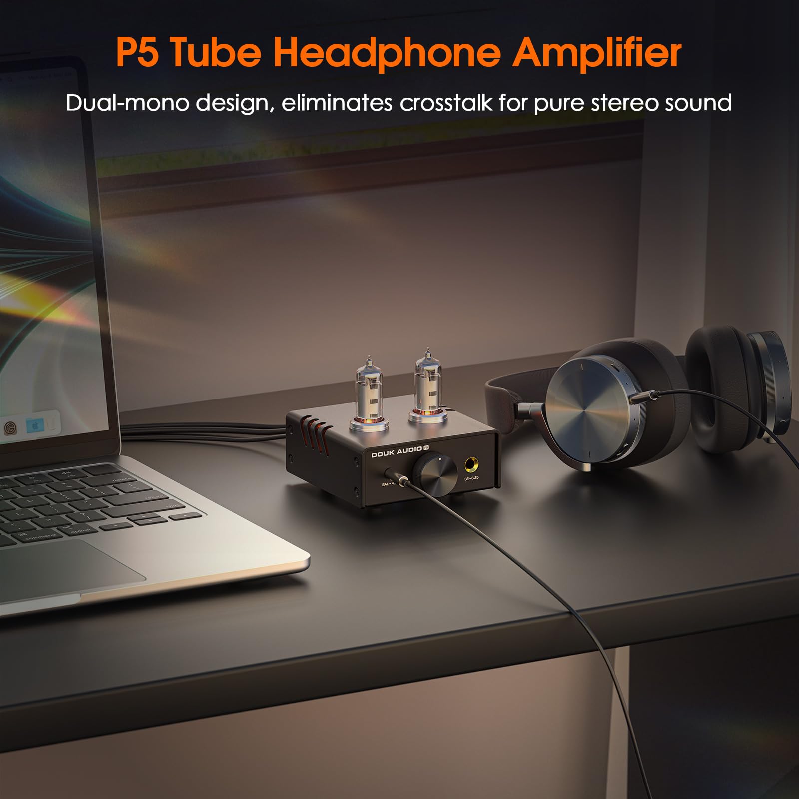 Douk Audio Mini Tube Amplificateur Casque Préampli Audio Stéréo de Bureau avec Prise 4,4/6,35 mm (Alliage d'Aluminium)