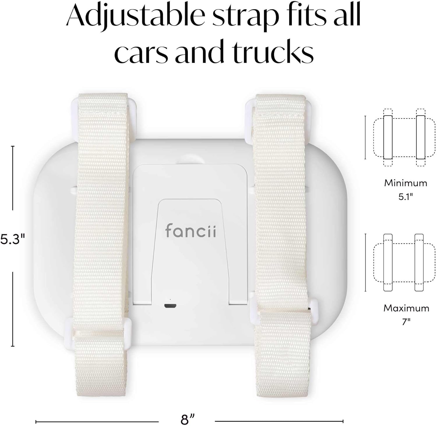 Fancii Car Sun Visor Makeup Mirror with Light, Rechargeable, 3 Color Modes, Dimmable, Adjustable Strap Clip-On Vanity Mirror, Universal fit, Built-in Kickstand (Juni 2) - White