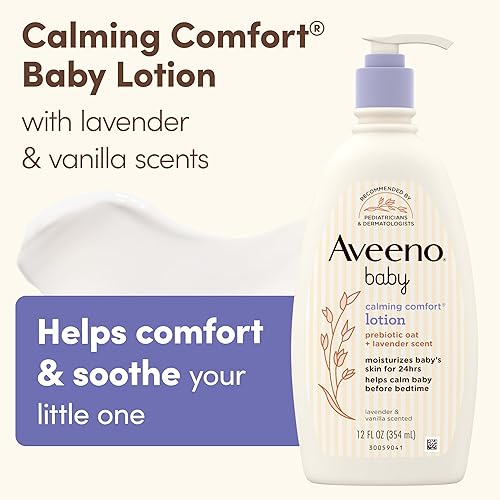 Miniatura 4 de Aveeno Baby Loción corporal hidratante calmante Comfort con aromas relajantes de lavanda y vainilla, loción para bebé no grasa, avena prebiótica
