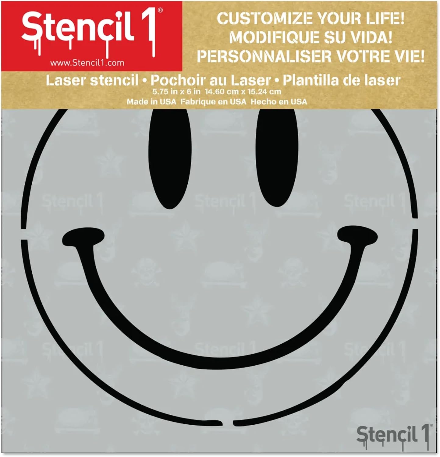 Stencil1 Smiley Face Stencil – Reusable Winter Template for DIY Crafts, Holiday Decor, Painting on Wood, Fabric, Cards & More - 5.75" x 6"