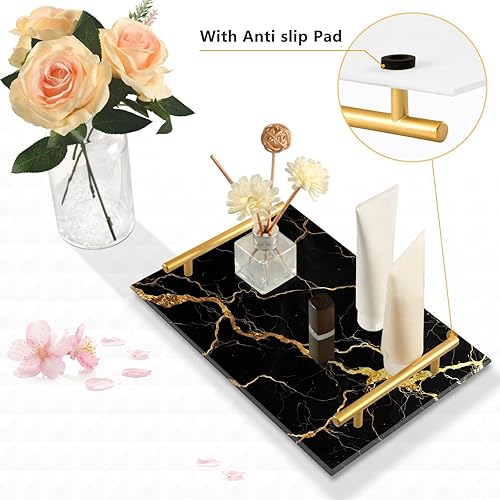 Miniatura 4 de Bandeja de tocador de mármol negro dorado para mostrador de baño, bandeja rectangular de mármol, bandejas decorativas de cocina, bandejas de Mármol