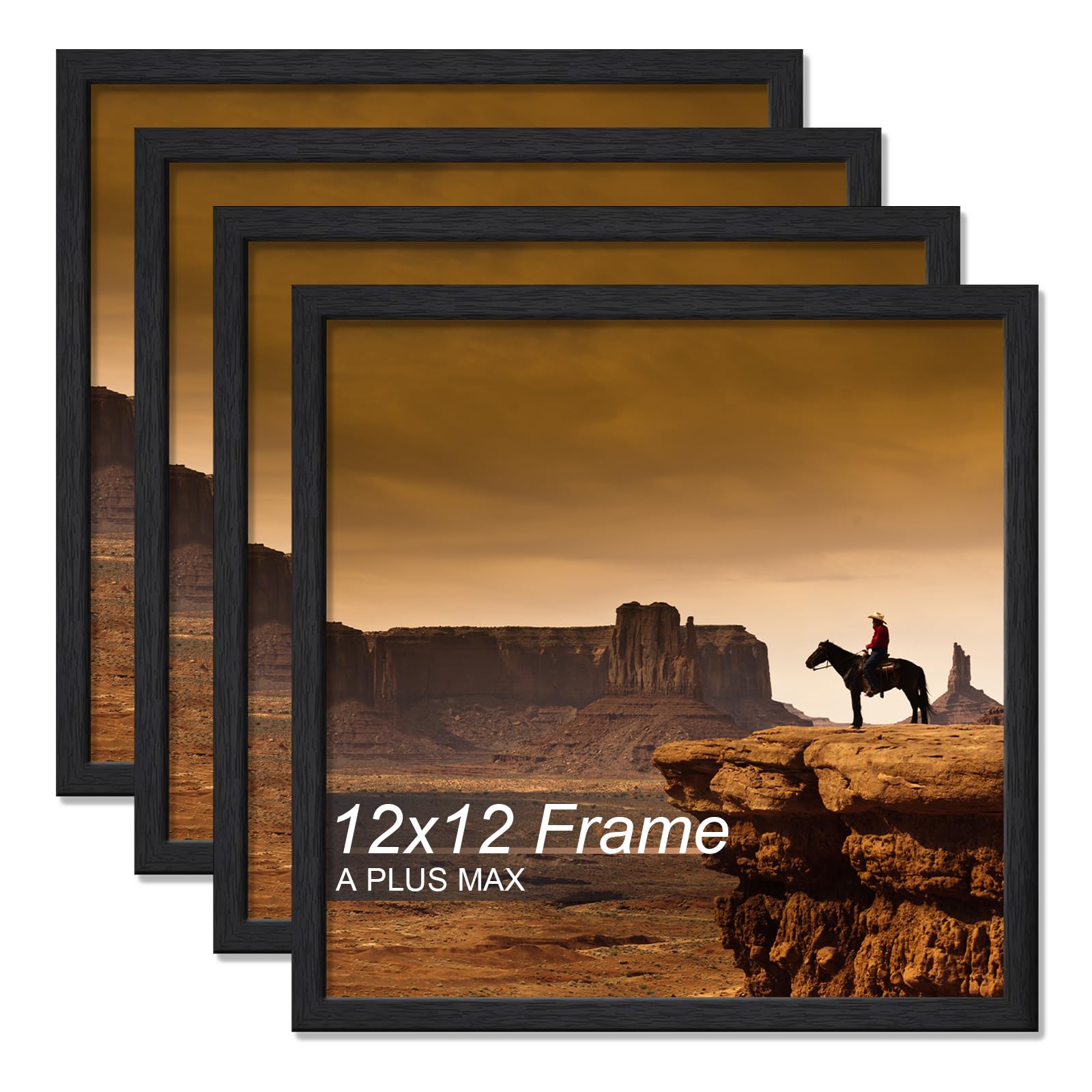 A PLUS MAX 12x12 Picture Frame Set of 4 Black Light Weight Wall Mount