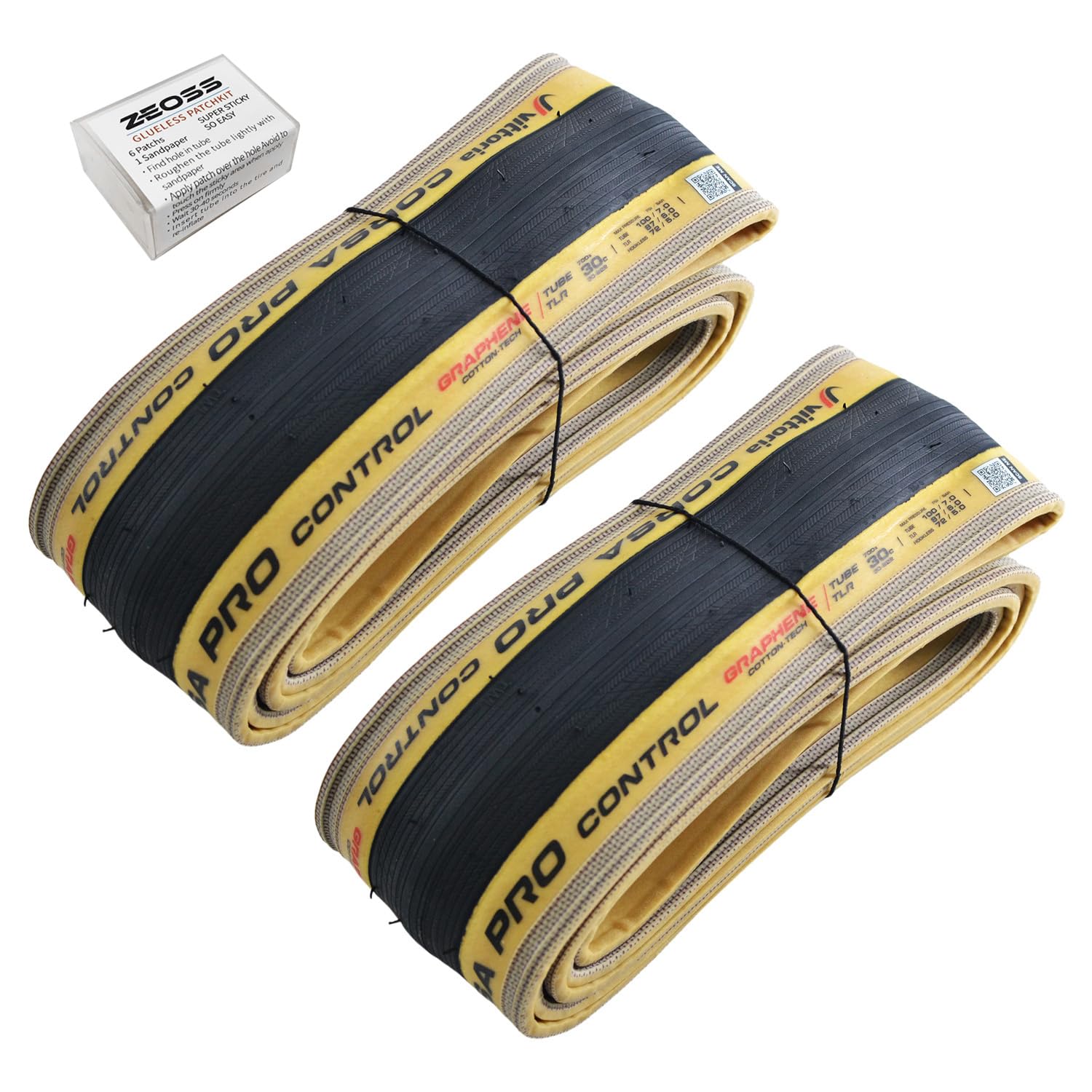 Vittoria Corsa Pro Control Graphene Clincher TLR Tire 700 x 30C, Skinwall/Black with Glueless Patch Kit, VT3115-ZEO