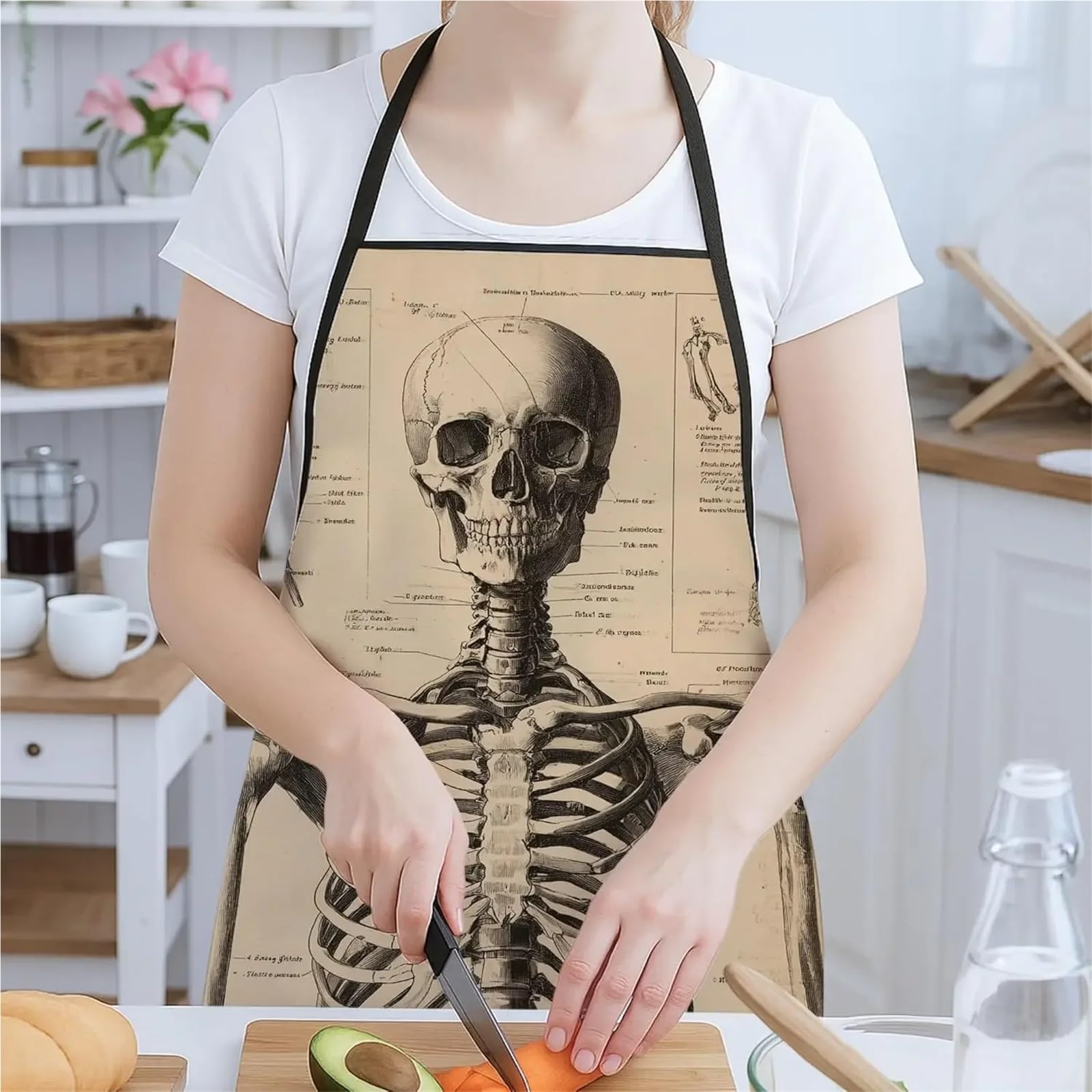 Delantal de alta resistencia Delantal de cocina con diseño esqueleto, calavera anatómica vintage, estilo retro médico, lavable