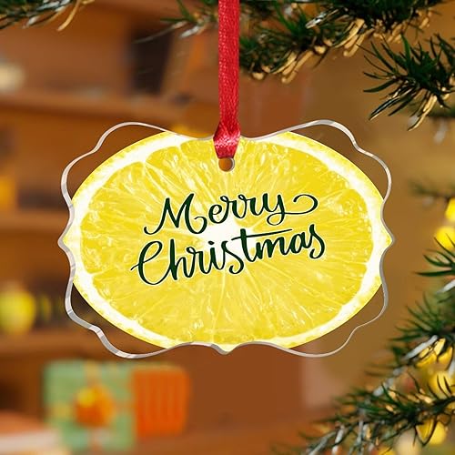 Adornos navideños de acrílico transparente de 3 pulgadas 2023 con fruta, comida de verano, rebanada de limón, adorno de Navidad, decoración del