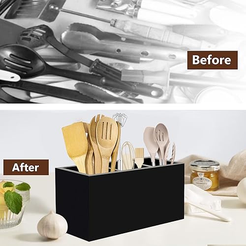 Miniatura 2 de Wuudy Soporte para utensilios, soporte para utensilios de cocina para encimera, organizador de utensilios de cocina de acrílico, con asas, para