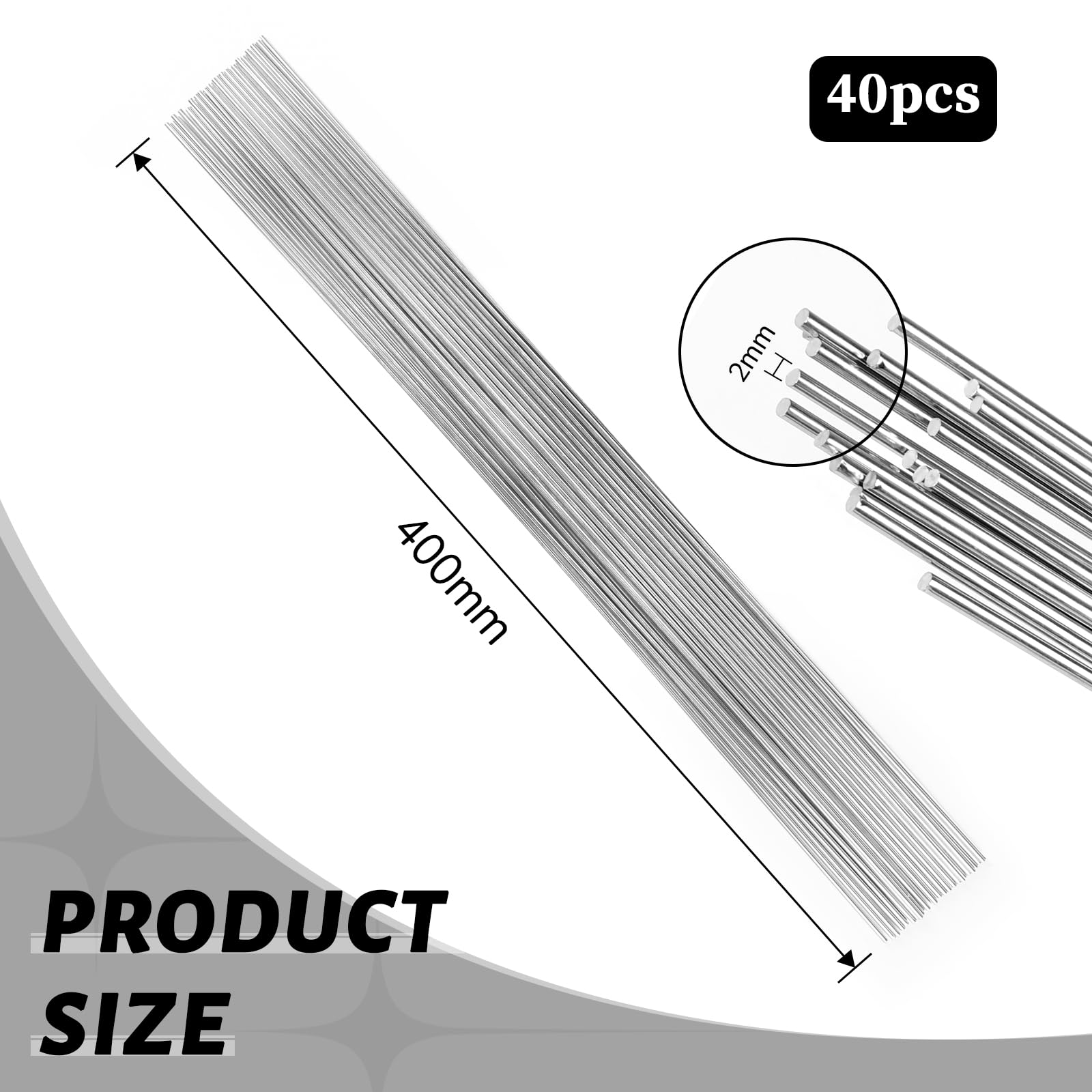 LALAGO Federstahldraht Draht, 40 Stück 2mm x 400mm Edelstahl Federdraht, Federstahl, Edelstahldraht, Vollschaftstäbe Edelstahl Draht, Hartdraht, Vollstahldraht, DIY Handwerksdraht