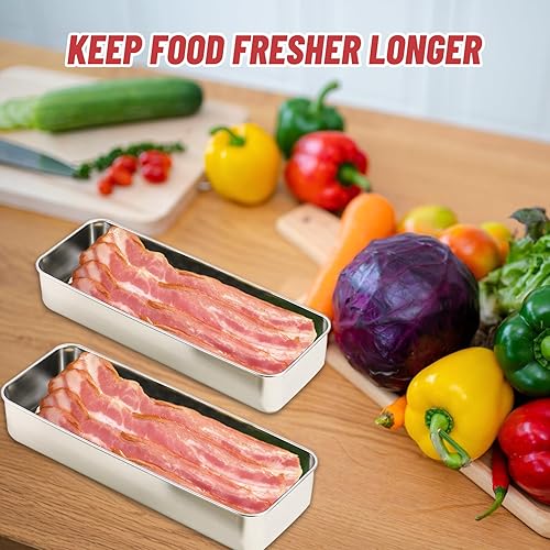 Miniatura 8 de Recipiente de tocino para refrigerador, recipiente hermético de acero inoxidable 304 para almacenamiento de carne, contenedor de almacenamiento de