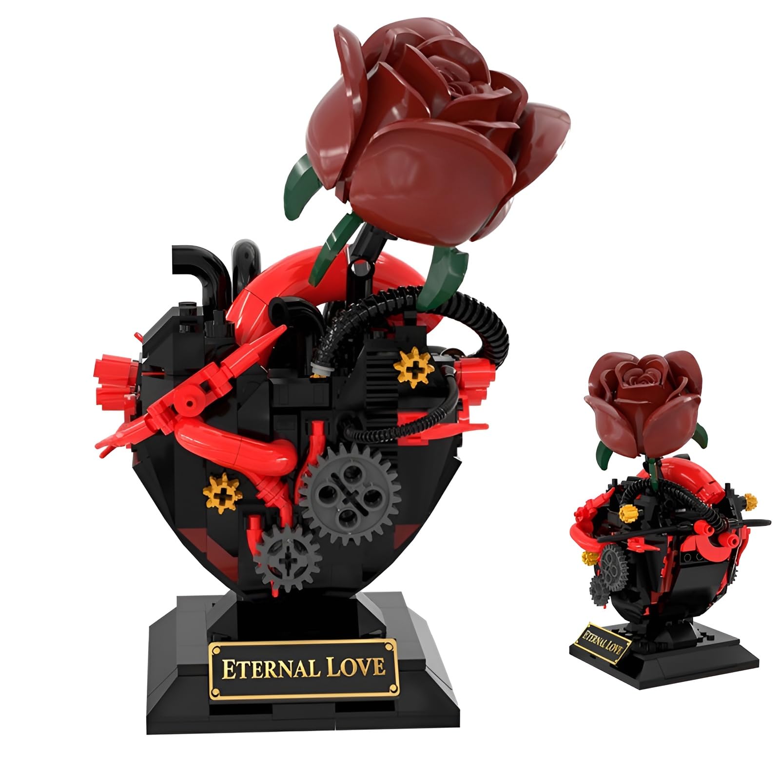 Steampunk Rose Heart Building Set, Creative Gothic Decor for Adults, Mechanical Eternal Love Flower Model, Unique Valentine's Romantic Gift, Collectible Display Brick Kit for Teens Adults
