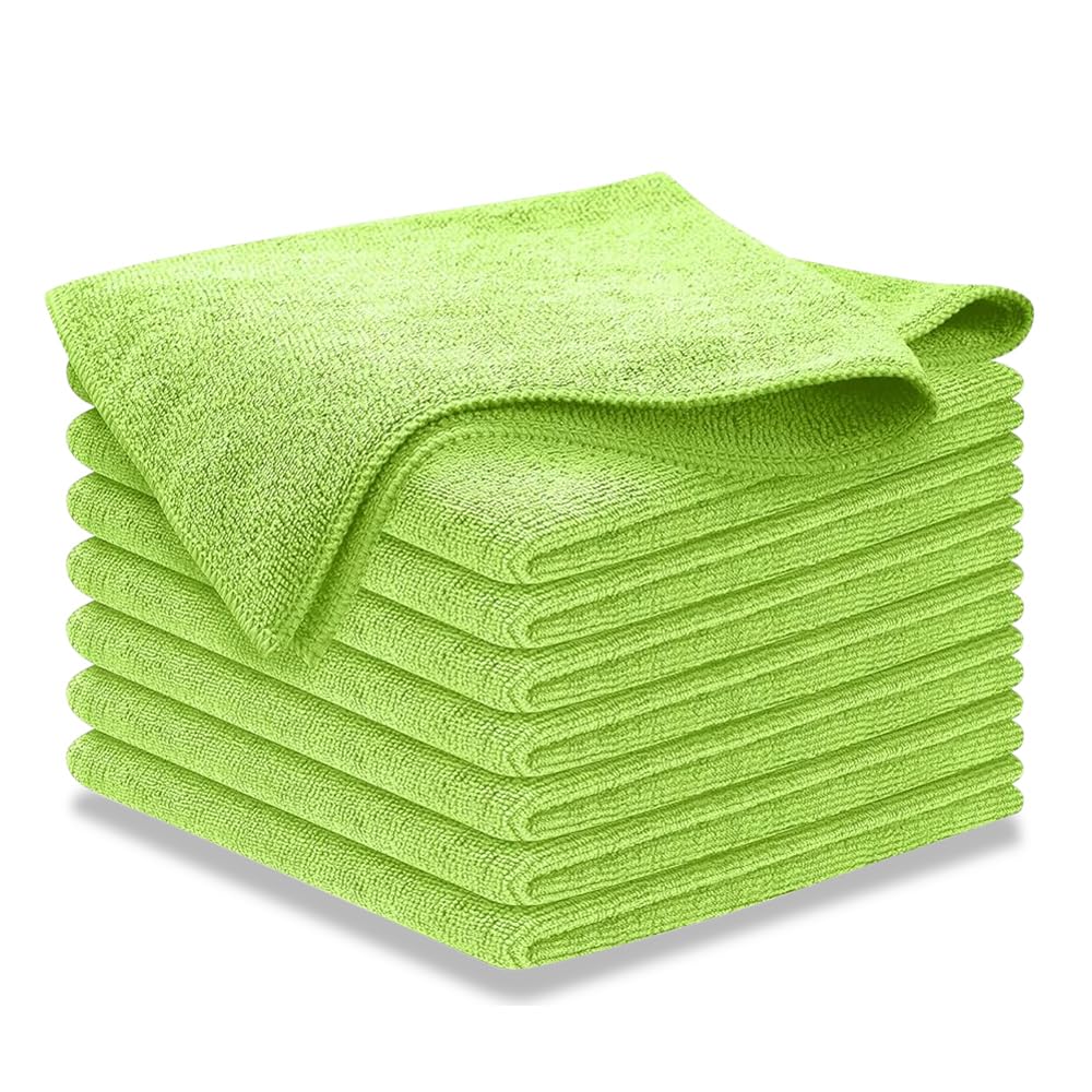 USANOOKS Microfiber Cleaning Cloth Light Green - 8 Pcs 12.5"x12.5" - High Performance - 1200 Washes, Ultra Absorbent Towels Weave Grime & Liquid for Streak-Free Mirror Shine - Car Washing Cloth Pack of 8 Light Green