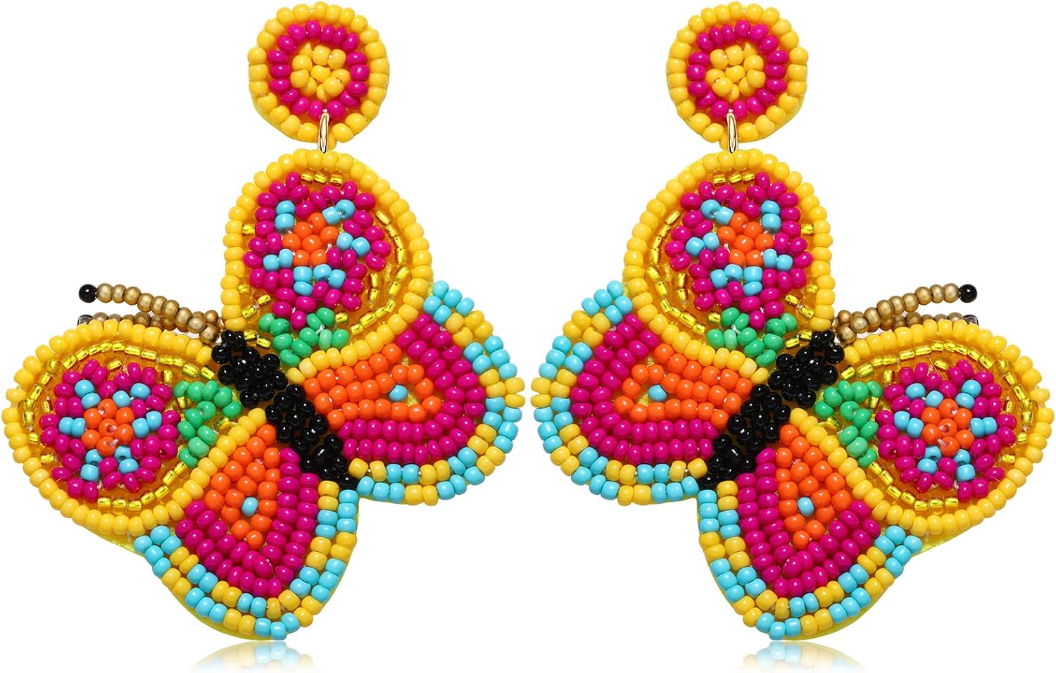 Beaded Drop Earrings Handmade Butterfly Dangle Earrings for Women Boho Statement Earrings Summer Holiday Jewelry Accessory Gift