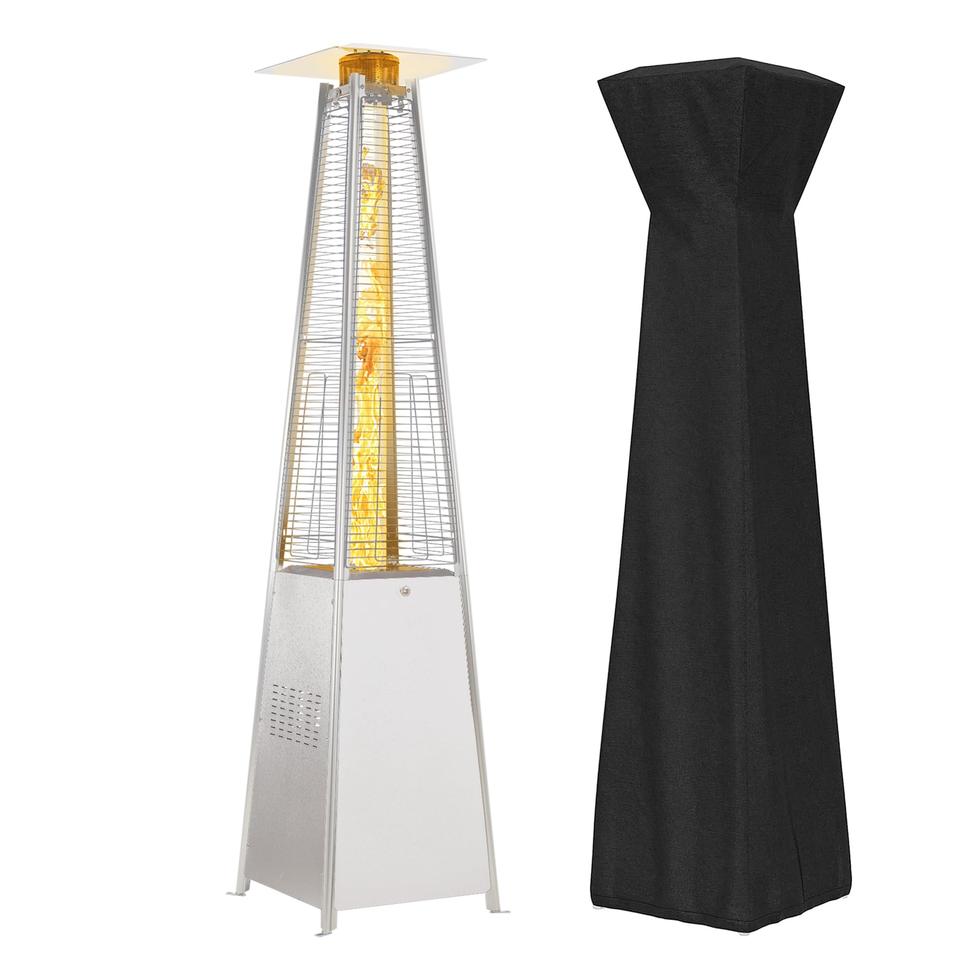 Sponsored Ad - Propane Patio Heater, 48,000 BTU Outdoor Patio Heater with Wheels/Waterproof Cover & Gloves,Quartz Glass Tube Pyramid Outdoor Heater for Party,Backyard, Garden Silver Grey