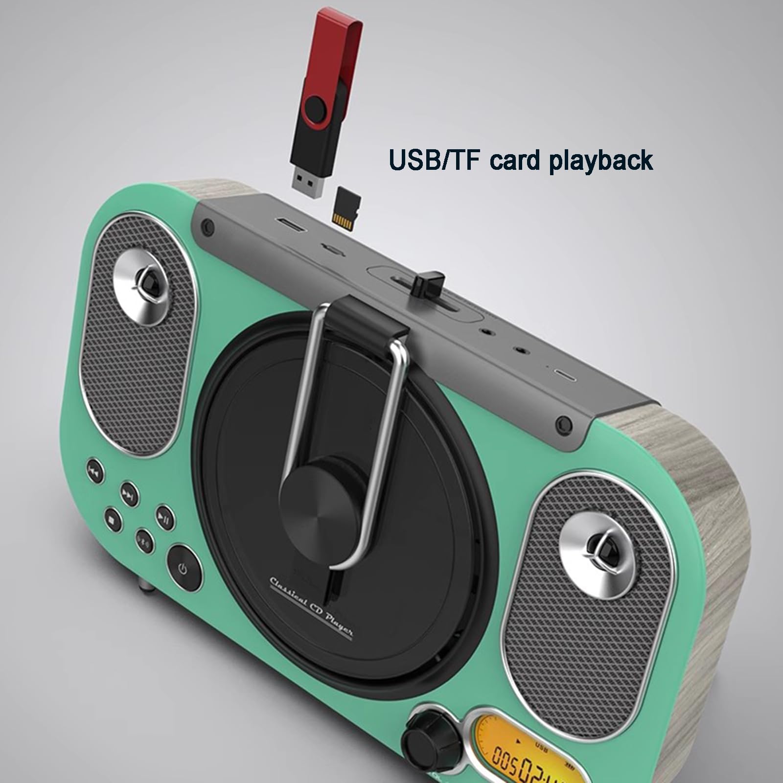 Lettore CD Bluetooth Music Player con altoparlanti stereo HiFi, supporto USB/TF, schermo LED, jack per cuffie, protezione anti-salto, ricaricabile