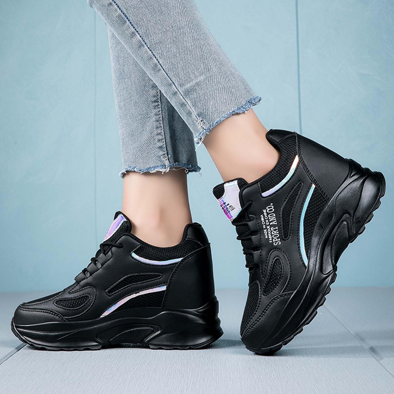 Zapatillas Cuña Interior Mujer Ligero Malla Transpirable Zapatos Wedge Sneakers Talón Plataforma 8 cm
