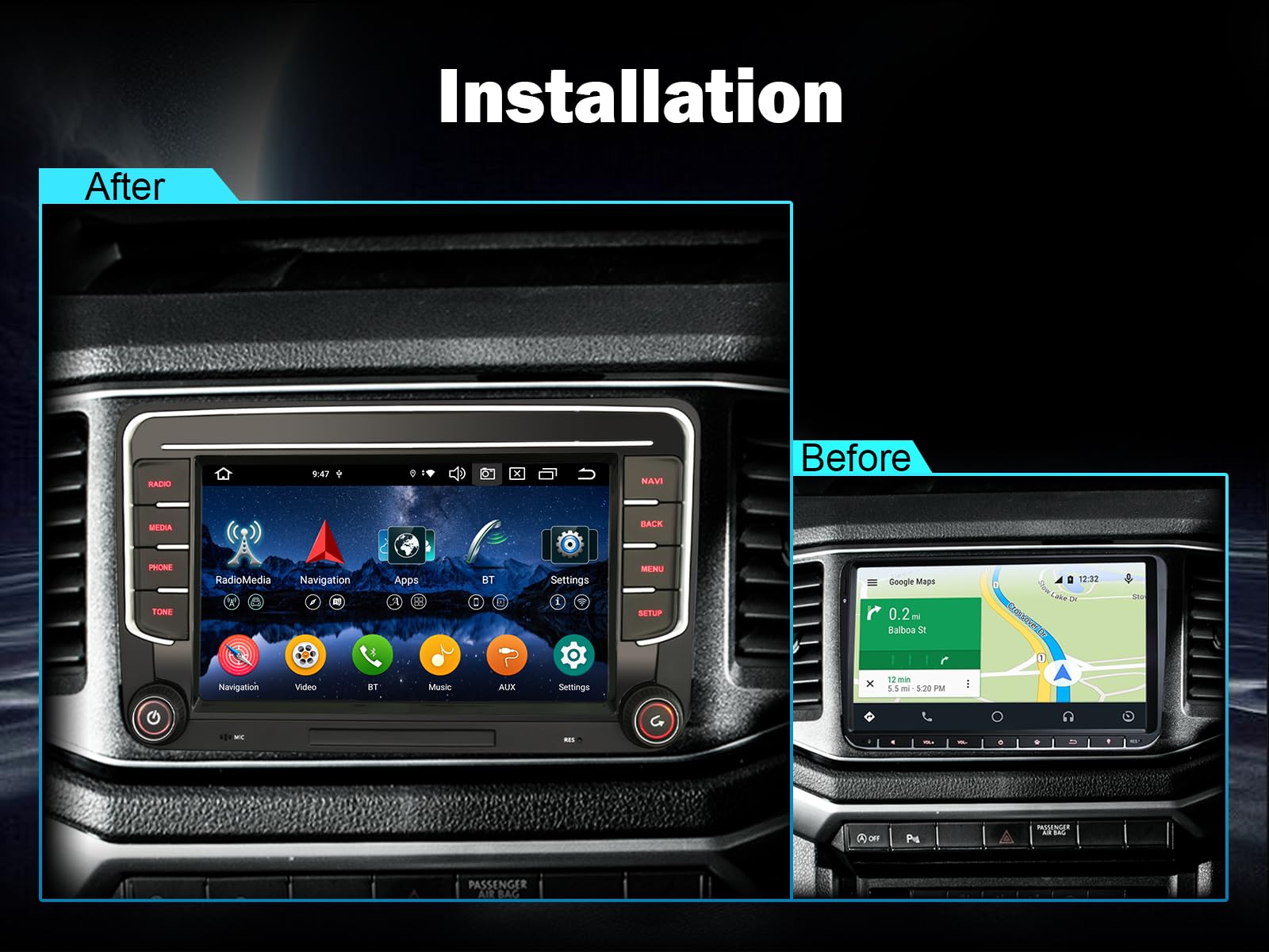 Android 16 Radio Coche CarPlay para VW Transporter T6 Crafter Amarok Caddy | Polo Skoda Yeti 4GB 64GB GPS Navegador Pantalla táctil Bluetooth inalámbrico Android Auto Radio FM DSP WiFi Canbus