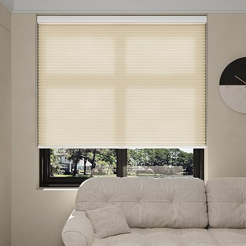 Miniatura 3 de MYshade CEL29BG64D - Persianas celulares sin cordones, persianas para ventanas fáciles de instalar, 29 in de ancho x 64 in de alto, beige