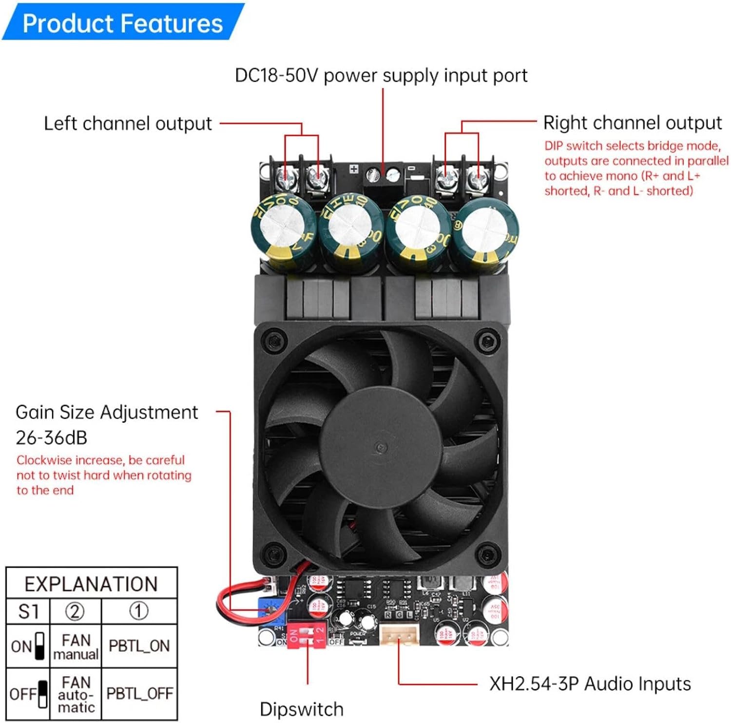 Audio Amplifier Board HiFi Digital Audio Board Power Class D 300W+300W DC118-50V