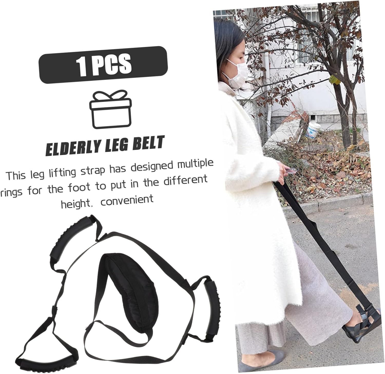 Leg Lifting Belt with Rigid Handles, Wear-Resist Nylon Foot Lifter Strap for Disabled and Elderly People, Multi-use Leg Training and Mobility Aid for Bed, Wheelchair, and Daily