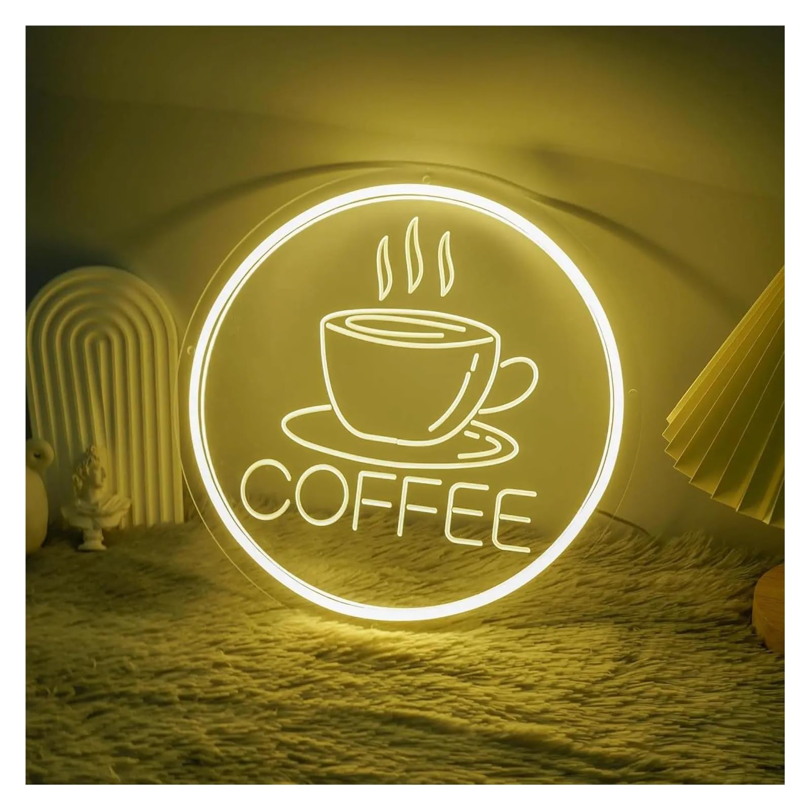 Luz de Diseño de Digital Letrero De Neón Coffee Para Luz De Pared, Lámpara De Noche Blanca Cálida, Alimentada Por USB Para Barbacoa, Tienda, Restaurante, Cerveza, 31cm×31cm