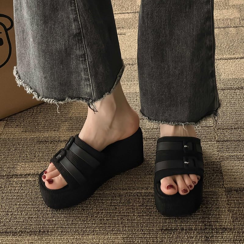 Women's platform and wedge heels slippers, with exposed toes, breathable and comfortable with good grip.3
