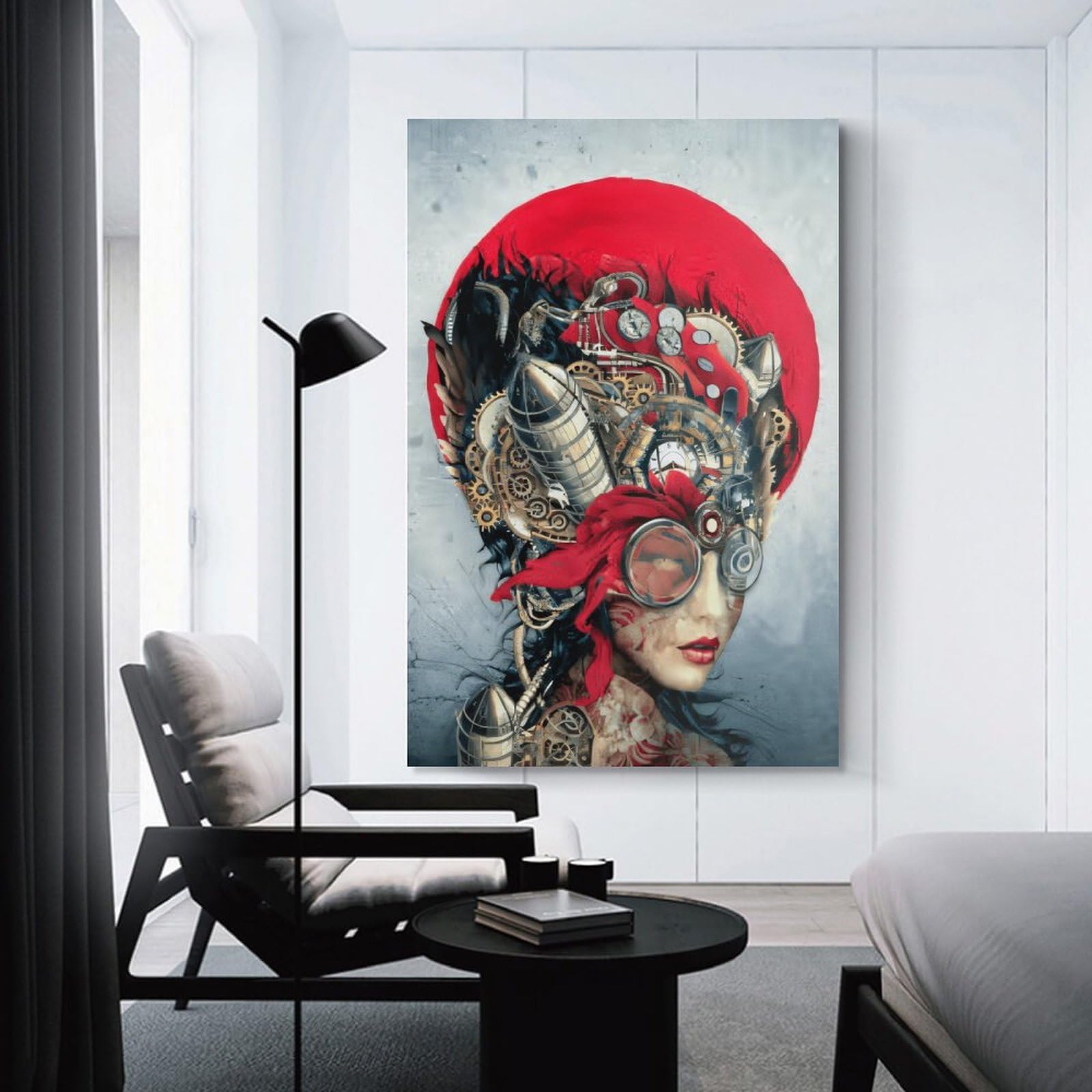 Junmoney Unframe-Style Steampunk Woman Portrait Canvas Wall Art 16X24inch(40X60cm), For Workspace Walls, Study Corners Or Bedrooms, Wall Art That Adds Style To Work Areas