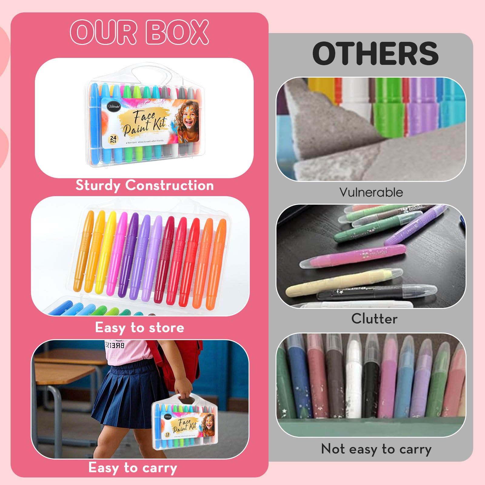 VILLTAKE Truccabimbi, 12 colori body painting, Trucchi Truccabimbi, colori per pancia gravidanza, atossici, lavabili, Ideale per trucco bambina, Pancia Gravidanza, Cosplay (24 colori)