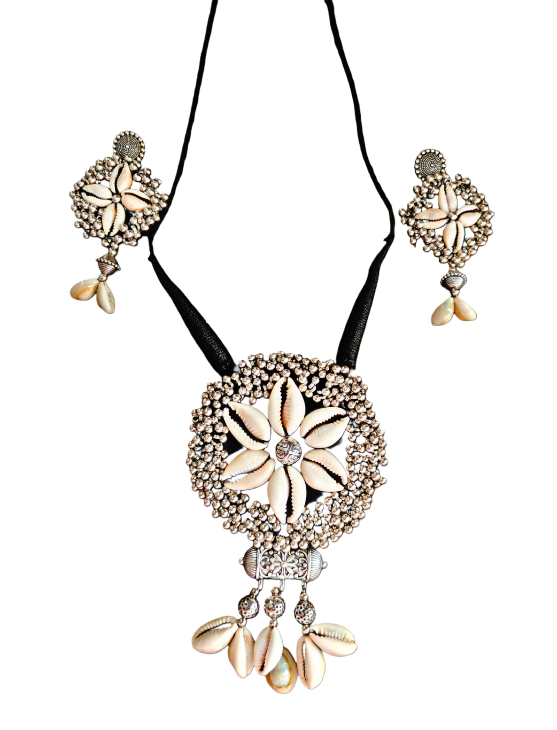Traditional Silver Necklace Set for Women, Floral Design with Crystals and Beads,navratri wear (B0DH3MCZ9N) Amazon Price History, Amazon Price Tracker