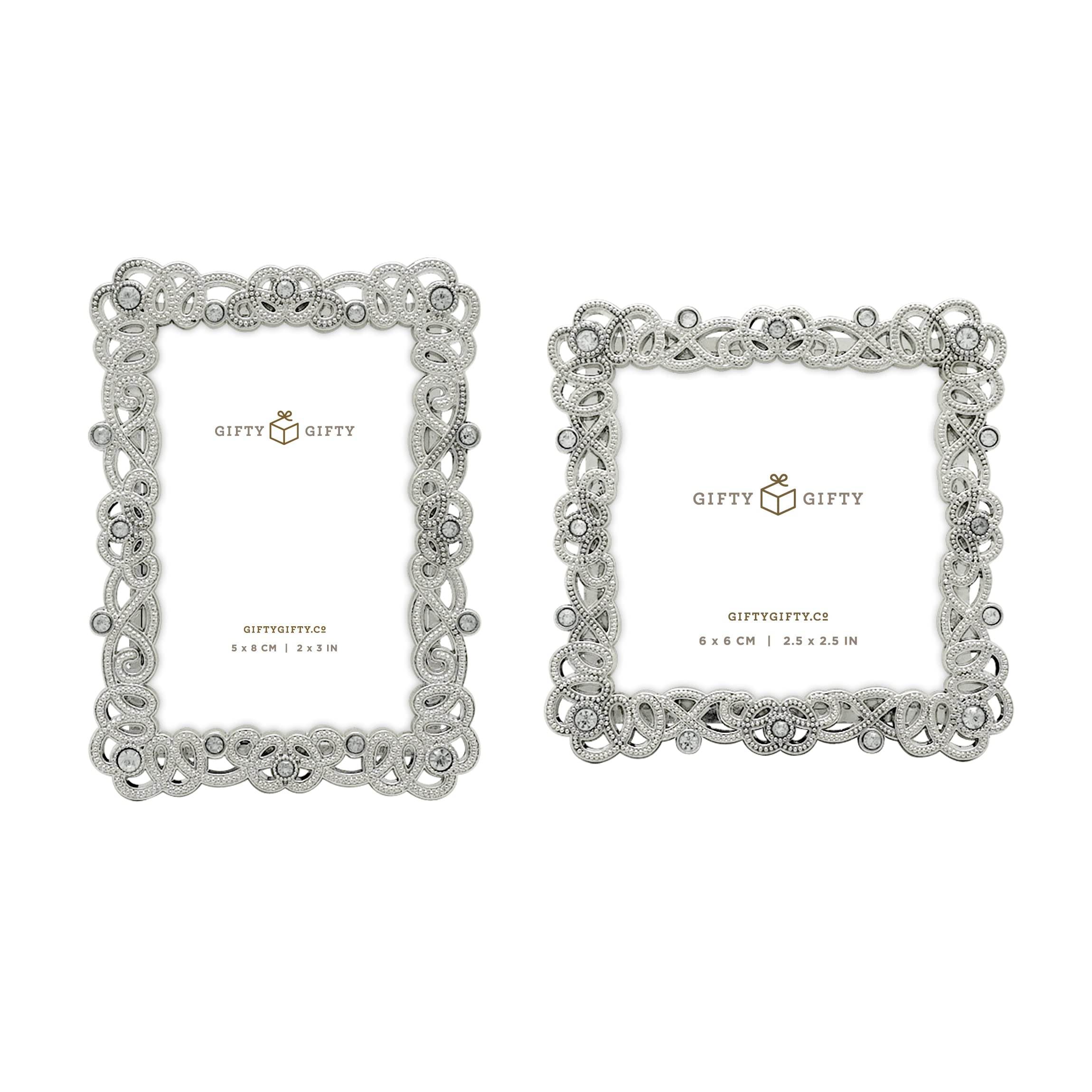 GIFTY GIFTY Vintage Weaving Mini Frame Set / Set of 2 / 2x3 & 2.5x2.5 In | For Tabletop Display | Perfect for Home Decor, Wedding, Graduation, Or Milestone Photos (Silver)