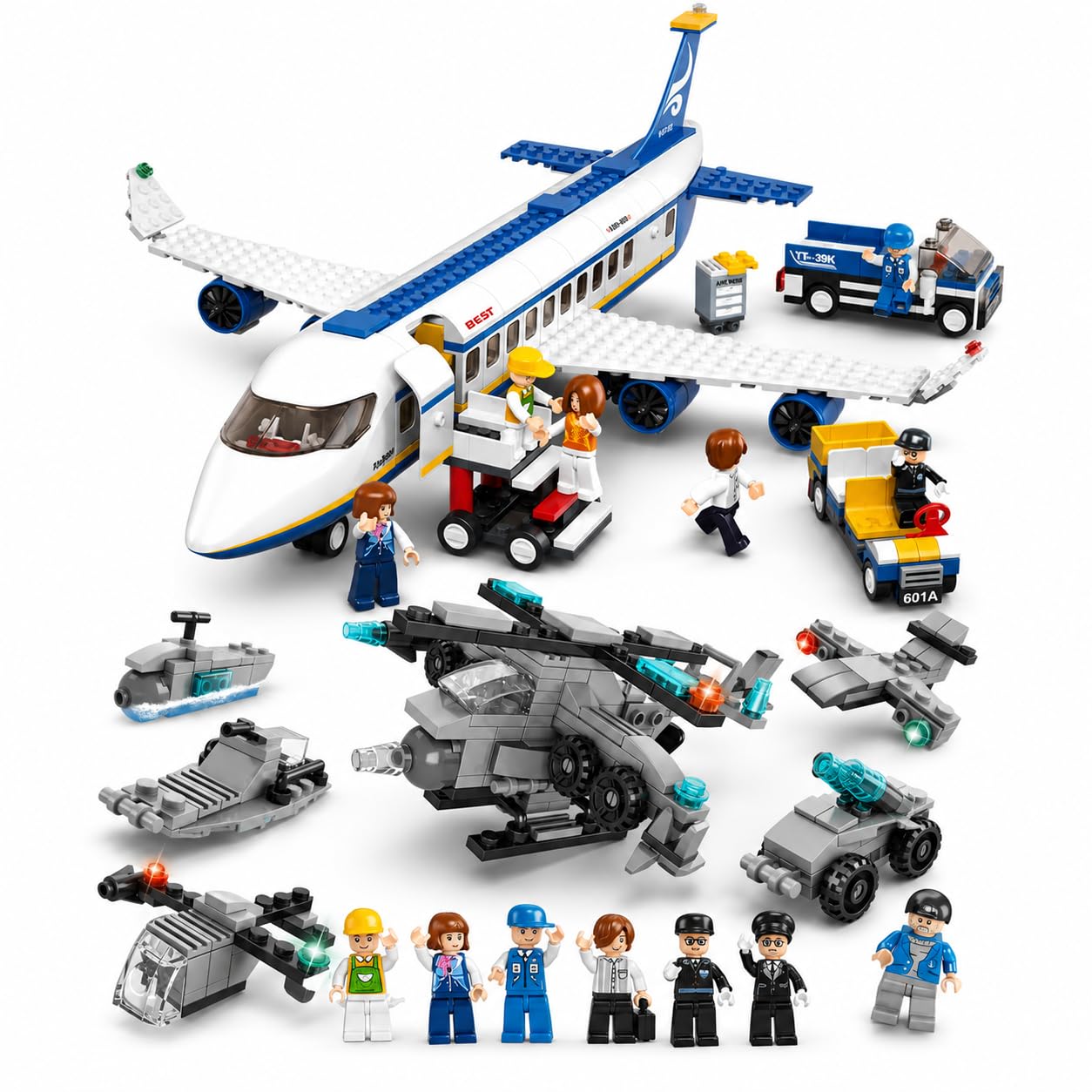SKY LINE OCEAN Airport Adventure & Naval Forces Building Block Combo Set, 622+ PCS Passenger Airplane, Airport Playset & 6-in-1 Naval Forces Kit, 5-Year Structural Warranty-image-17