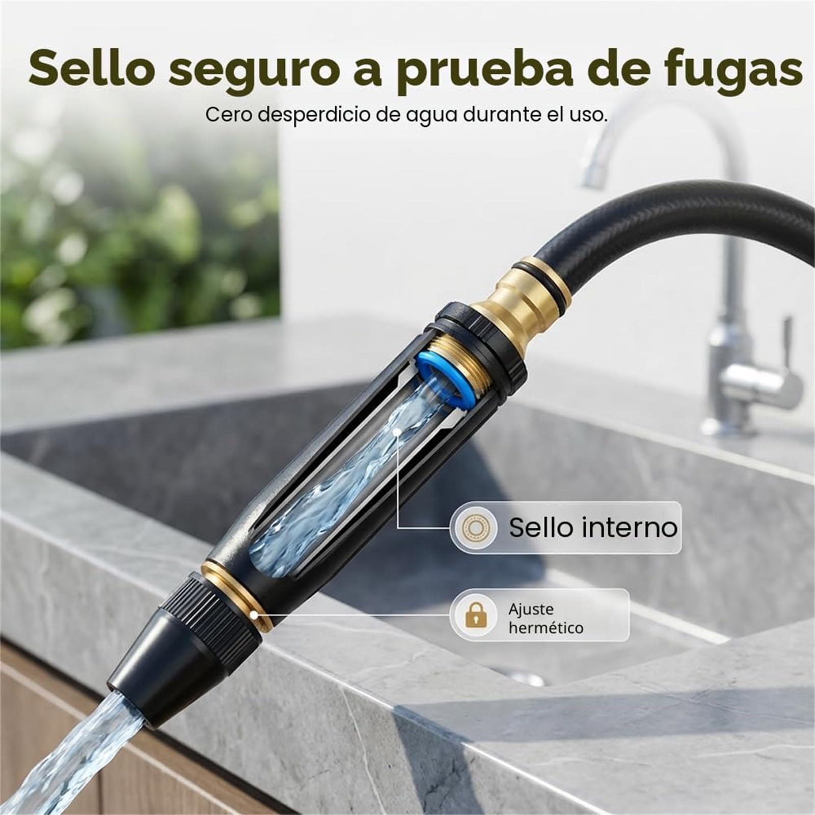 Boquilla de manguera de alta presión, resistente, 3 patrones de pulverización ajustables, varita turbo de metal con 5 conectores y 2 abrazaderas de manguera para jardinería y limpieza al aire libre