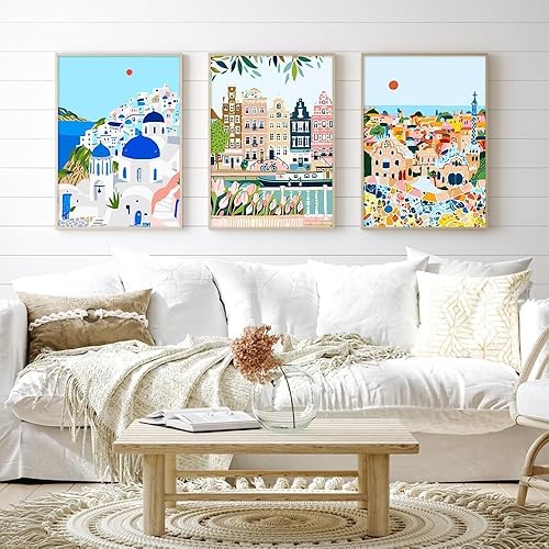 Vista 30 de cupmod Paquete de 6 kits de pintura por números para adultos principiantes, número bohemio acrílico fácil, números de acuarela sobre lienzo sin