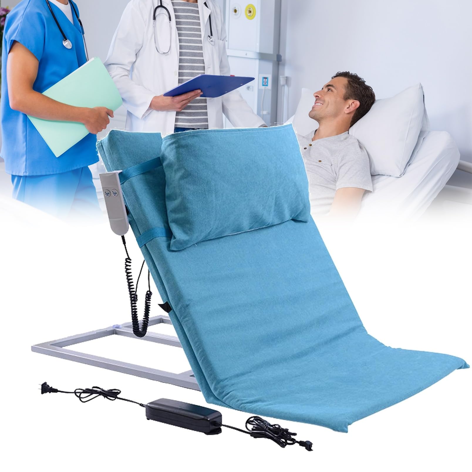 Lifting Bed Backrest for Elderly, Electric Adjustable Sit-Up Back Stand Assist Aid, 2-65° Angle Adjustment, for Neck & Lumbar Support, Acid Reflux, Postoperative & Snoring Relief(Blue)