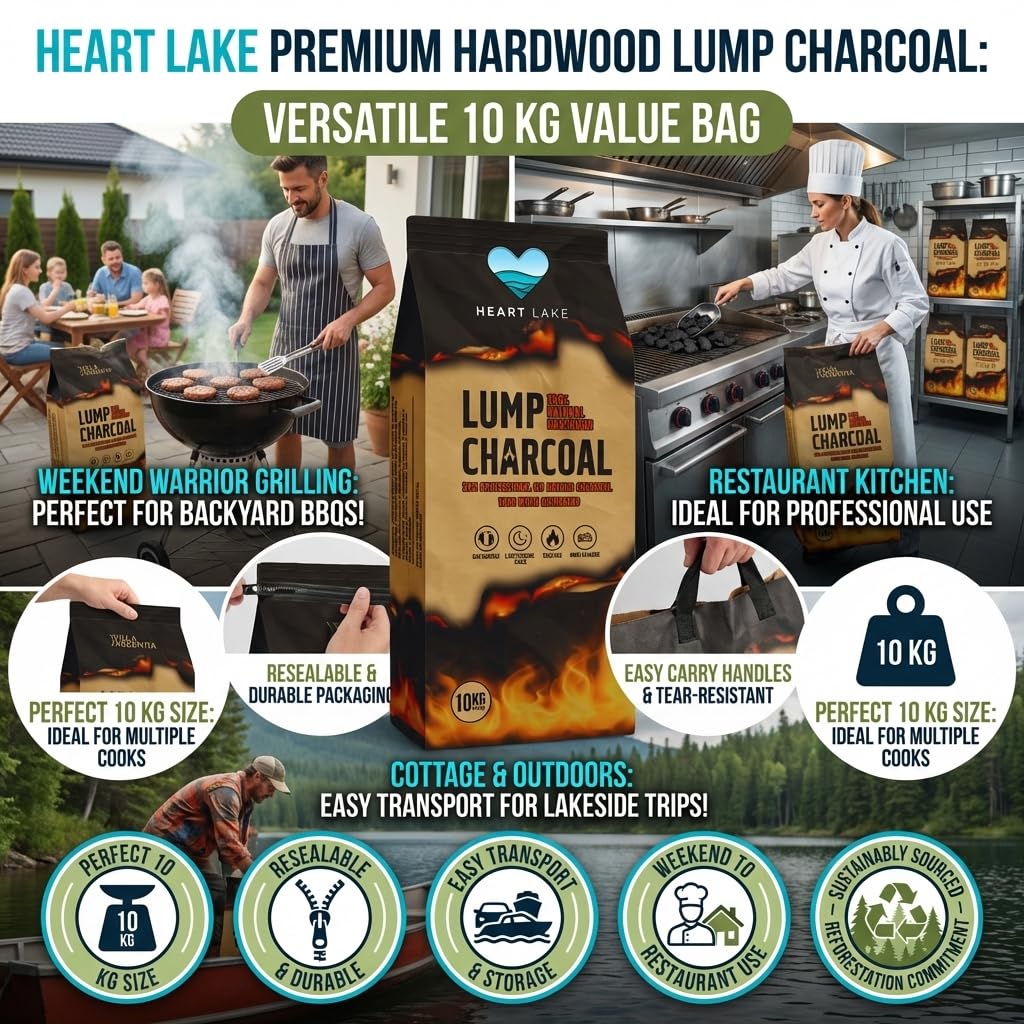 Heart Lake Premium Hardwood Lump Charcoal, 100% Natural BBQ Charcoal, 8 kg - 5