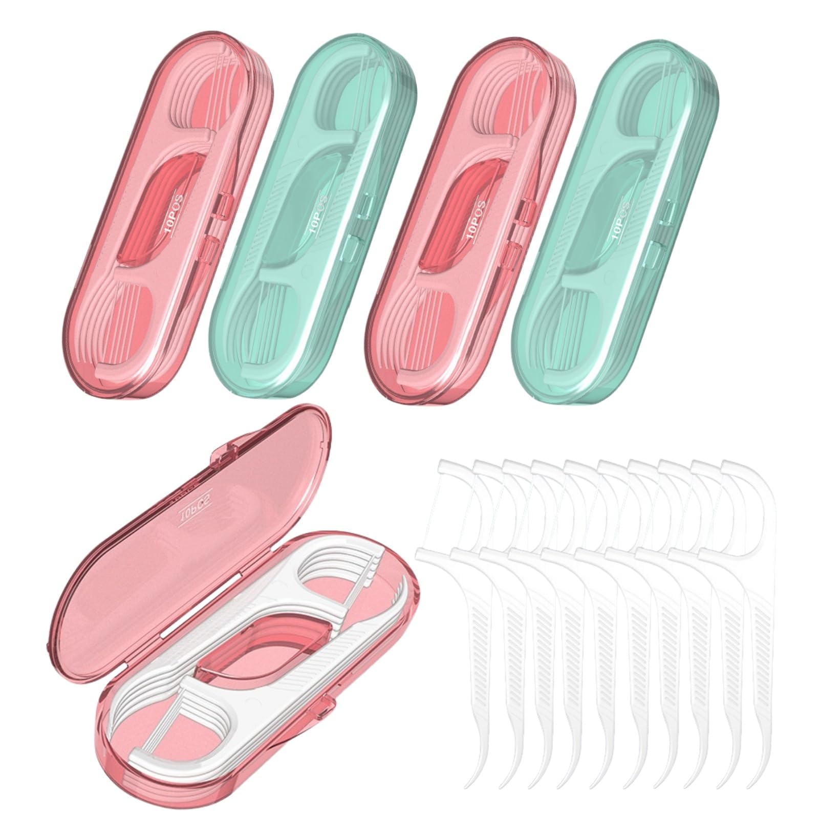 Dental Floss case Travel Floss Professional Toothpicks Sticks Dental Floss Picks 20 Picks Threader Flosser with 2 Storage Cases, flossing for Family,Hotel,High Toughness Travel (Multicolor)