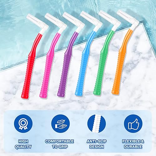 Miniatura 9 de Annhua 60 cepillos interdentales con mango antideslizante, cepillo interespacial con tapa, cepillos de hilo dental (rosa, morado, azul, verde, rojo,