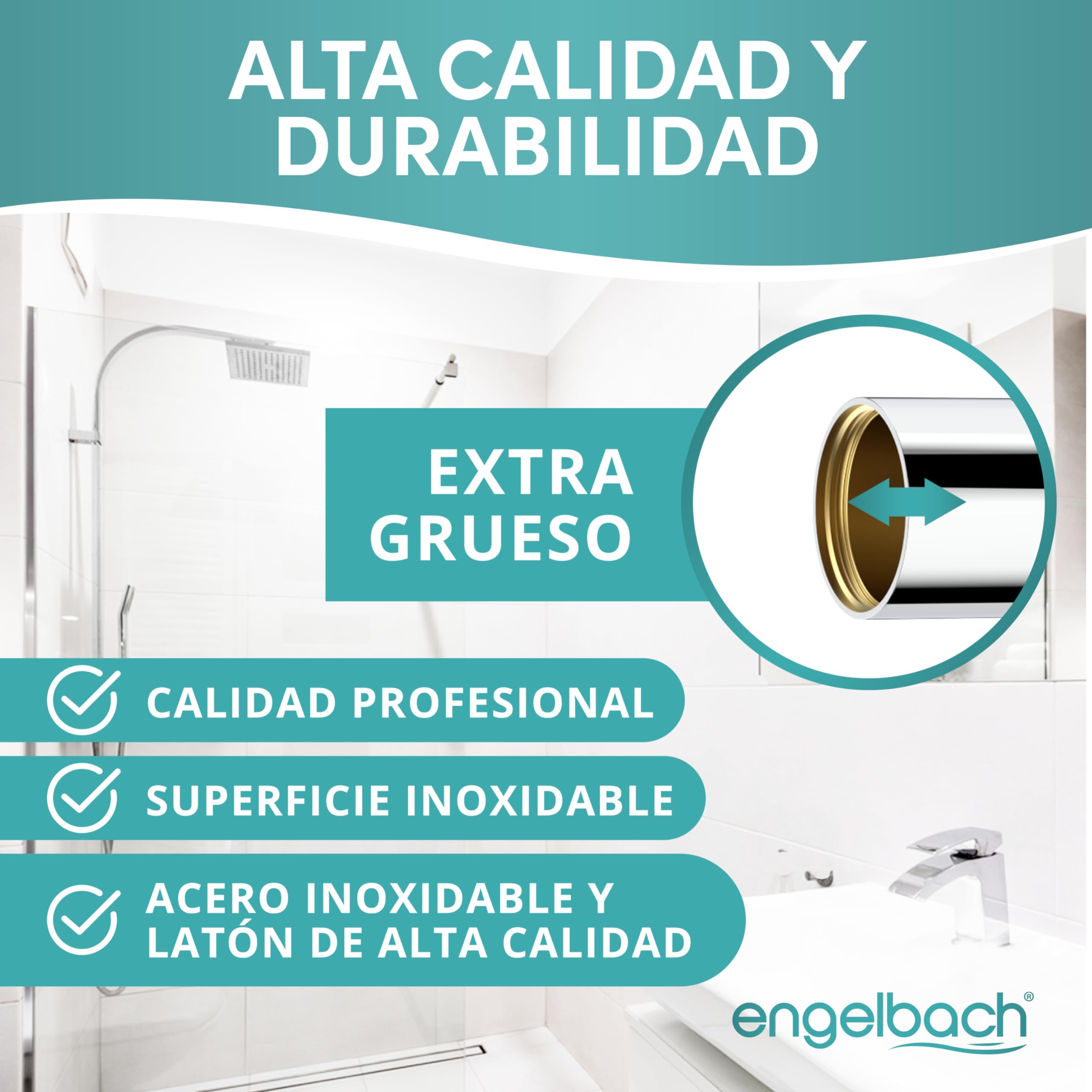 Engelbach® Sifón diseño para lavabo 1 1/4" con apertura limpieza - Desagüe universal con junta de goma e instrucciones - Cromado