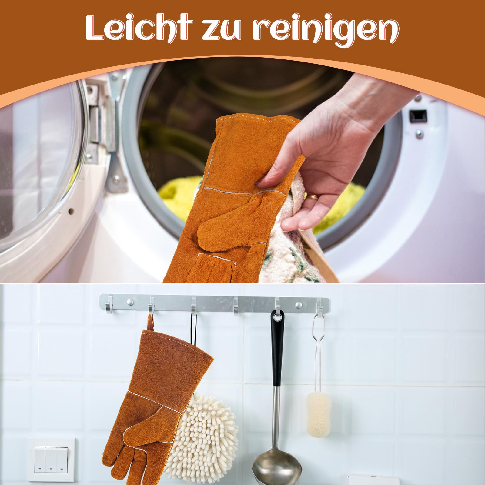 Guanti Ignifughi WOKICOR Per Camino E Barbecue - Pelle Resistente Al Calore, Polsini Lunghi - Foto 13