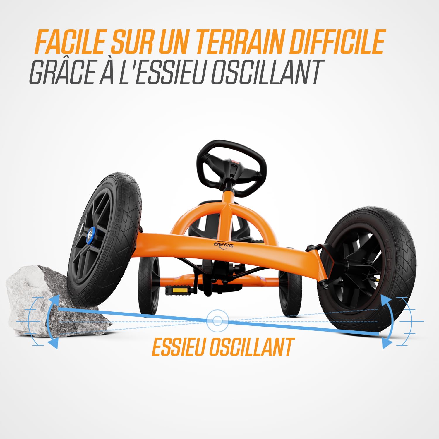 BERG Kart à pédales Buddy B-Orange 3-8 ans cadre robuste selle réglable volant réglable