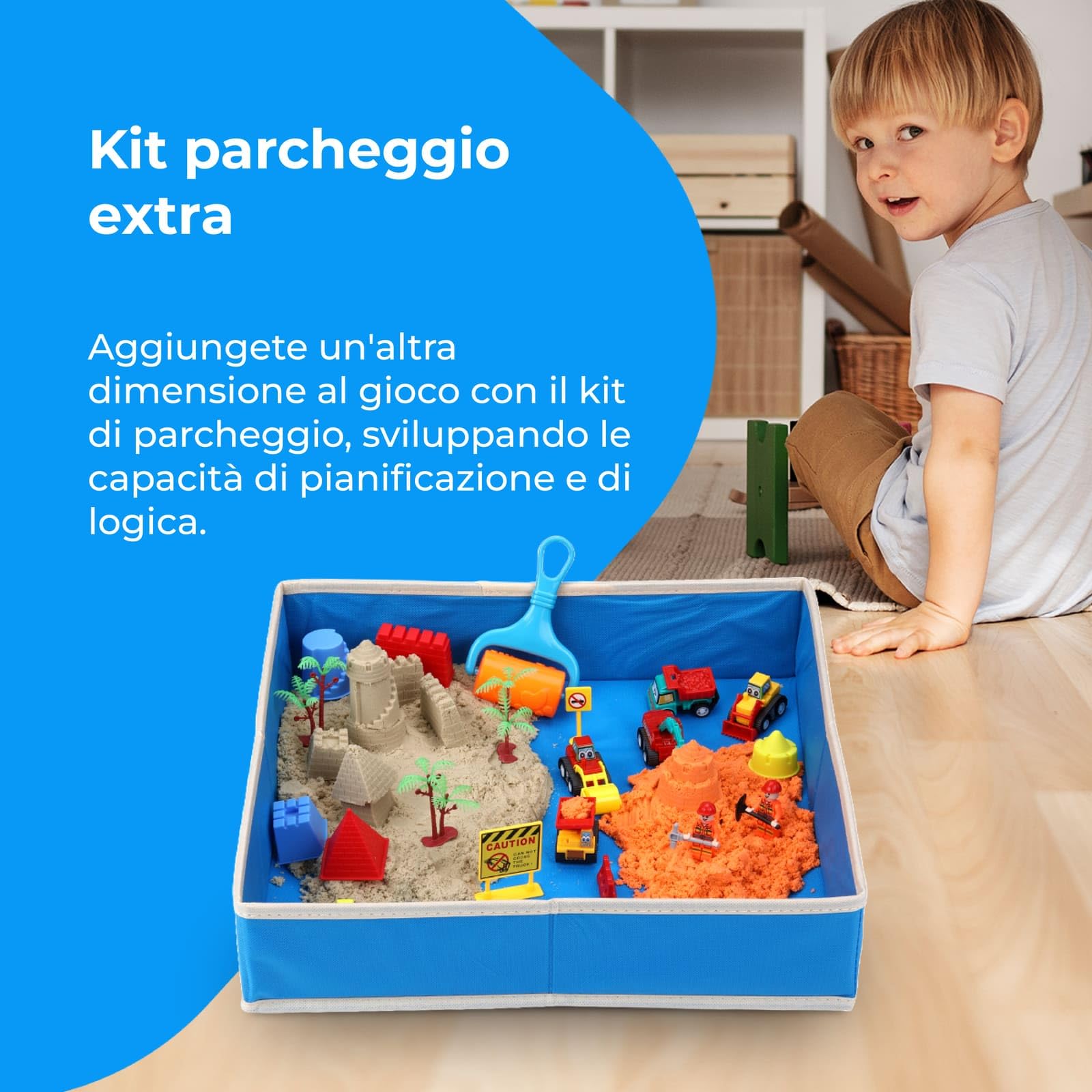 NK Gioco Sabbia Magica per Bambini 2 3 4 5 6 Anni - Set di Costruzione per Bambini con 1.36kg di Sabbia 2 colori e Sabbiera di 40x40cm, Giocattolo Regalo Originale per Natale e Compleanno (48 pezzi)
