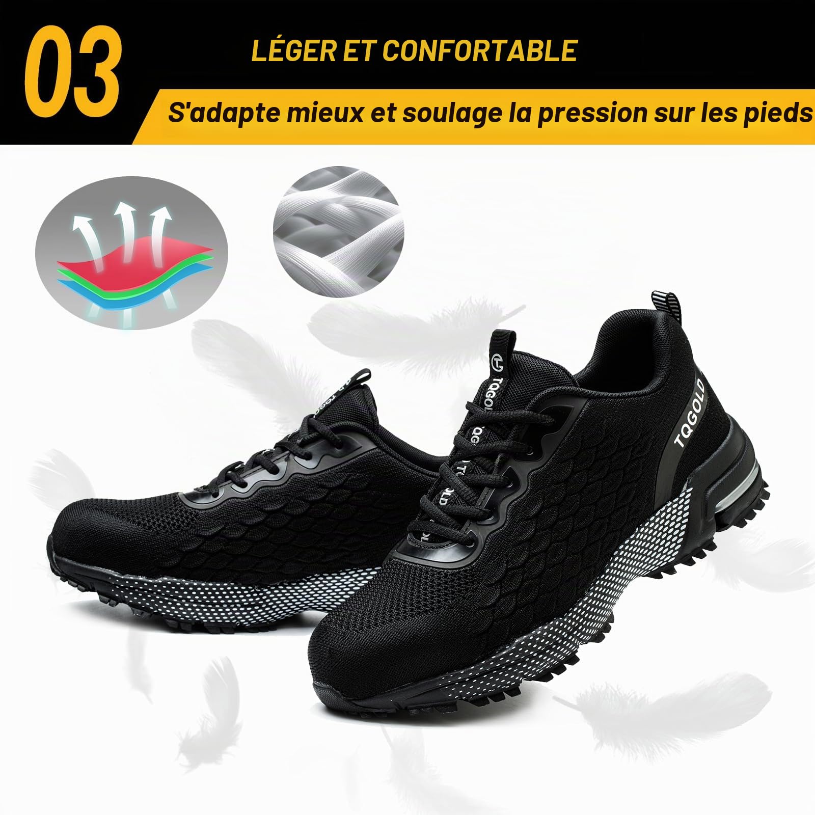 AONEGOLD Chaussures de Sécurité Hommes Femmes Légère Respirante Baskets de Sécurité Antidérapant Confortable Embout Acier Chaussures de Travail GR.36-48EU