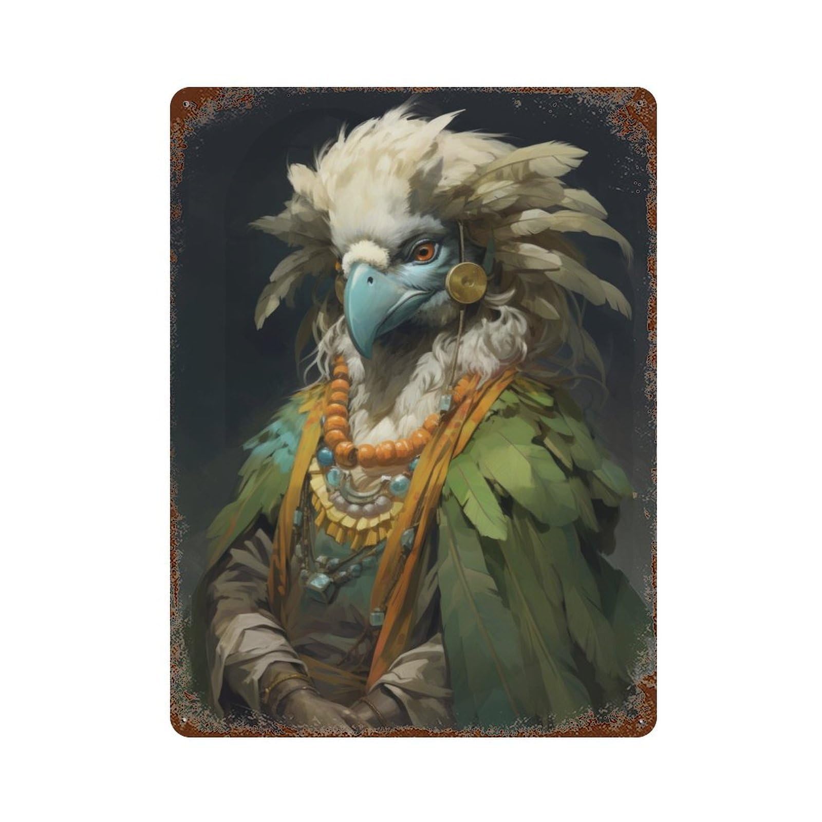 Bird Shaman Decorative Tin Sign 15.7"x11.8", Ideal for Basement, Hobby Room And Garage Decor