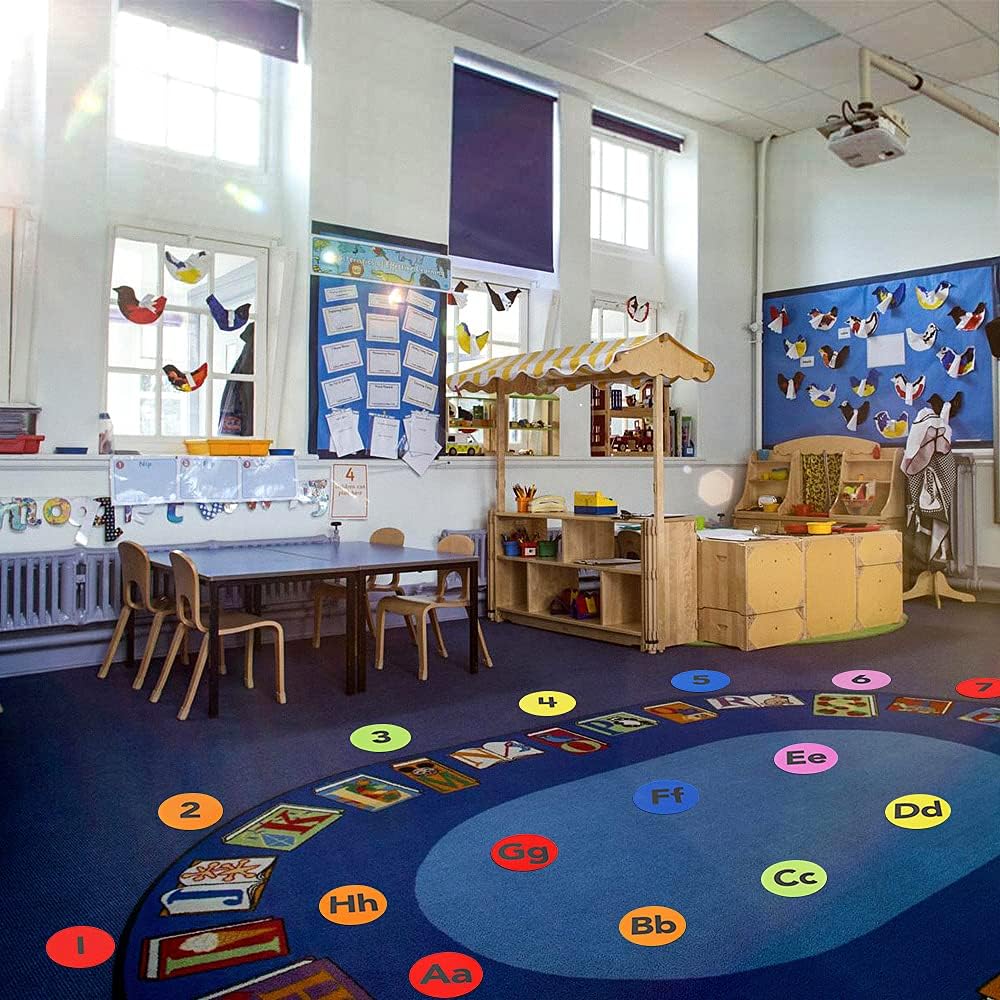 Carpet Markers 62 Pcs - 36 Pcs Multicolor Numbers (1-36) Spot Markers + 26 Pcs Letters (A-Z) Carpet Dots for Classroom, Carpet Spots Circles Dots for Kids, Teachers, Preschool and Kindergarten : Office Products