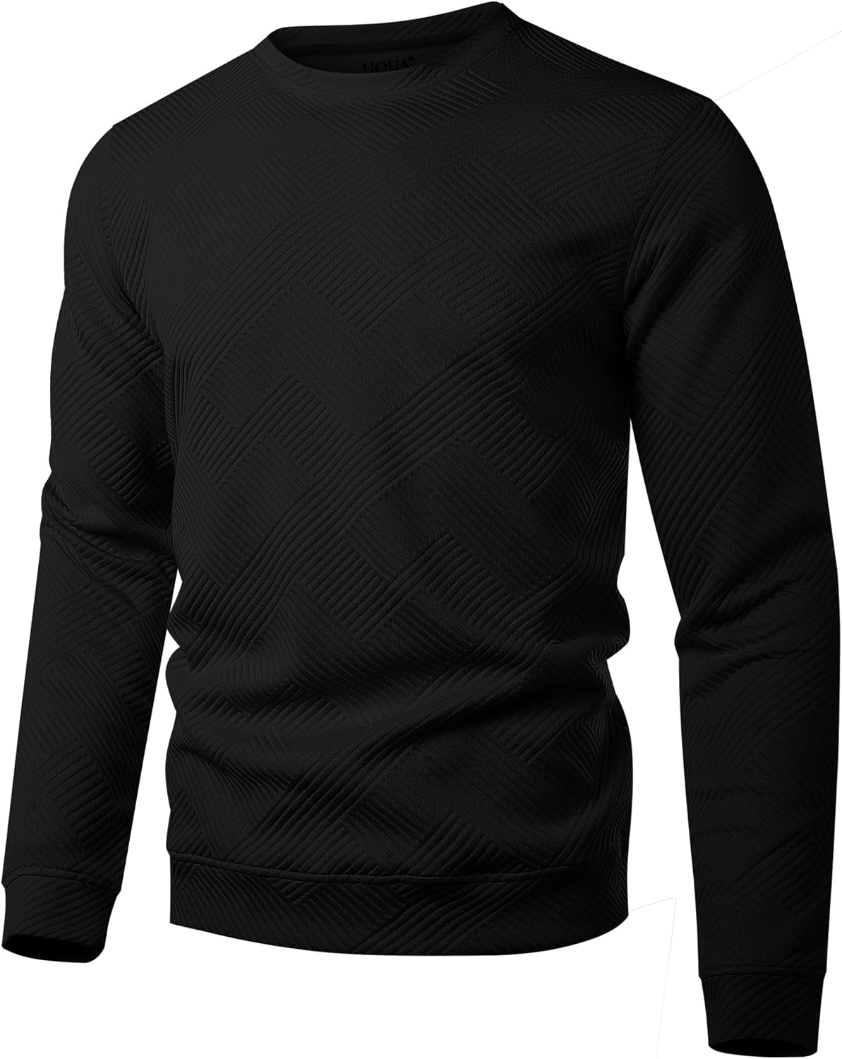 UOUA Men's Crewneck Sweatshirt Jacquard Texture Pullover Casual Long Sleeve Shirt for Fall Winter - Image 4
