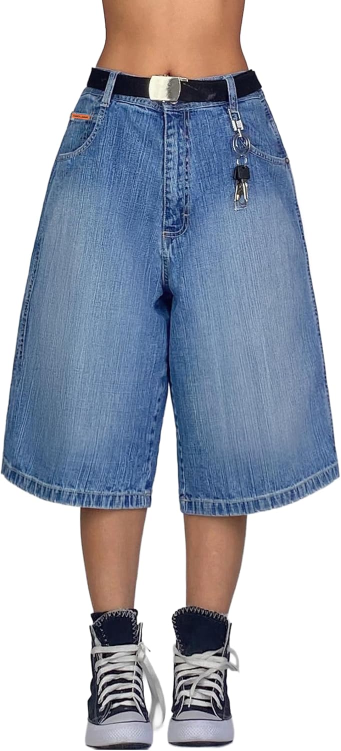 EMMIOL Baggy Jorts for Women Wide Leg Denim Shorts Y2k Mid Rise Bermuda Streetwear Boyfriend Jean Shorts with Pockets - Image 2