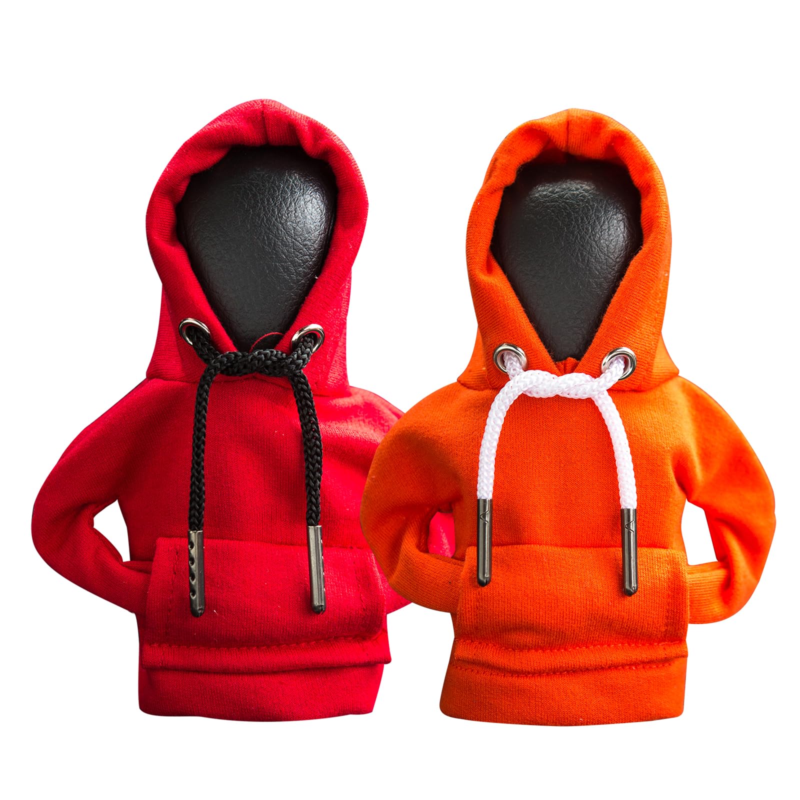 2Pcs Car Shift Knob Hoodie,Gear Shift Hoodie,Funny Sweater Hoodie for Gearshift,Automotive Interior Accessories（Red and Orange）