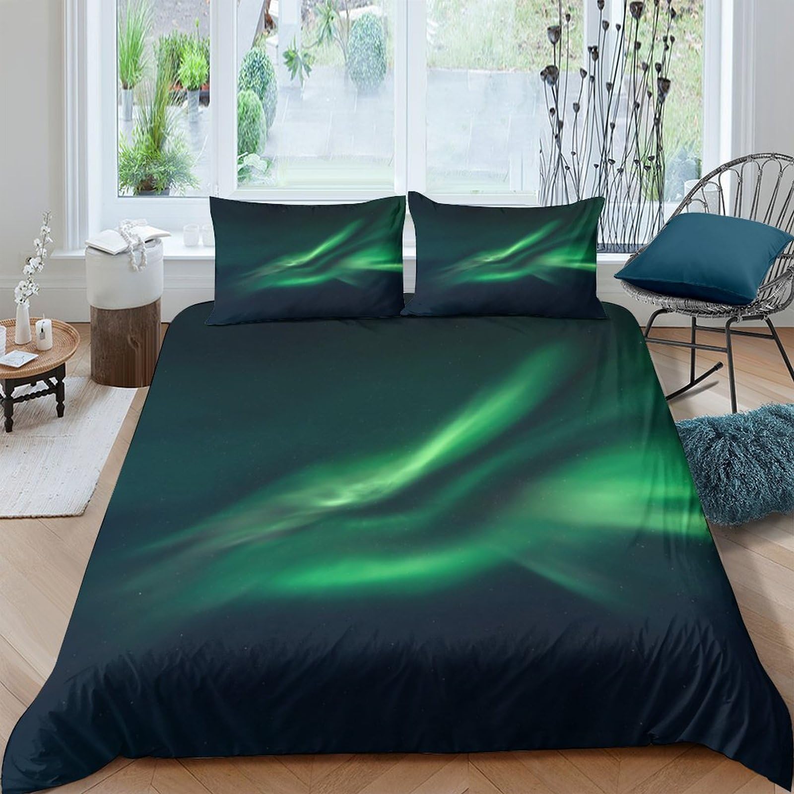 GPLZQXKJNH 3D Printed Aurora Borealis Duvet Cover Microfiber Soft Breathable Northern Lights Bedding Set with 2 Pillowcases for Bedroom Decor 120x220cm Single（135x200cm）