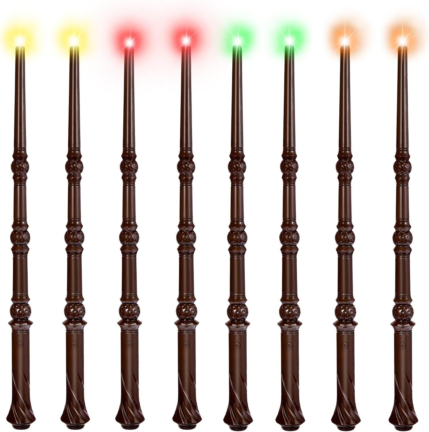 KingVows Light Up Magic Wizard Wand with 4 Color Lights & Sound - Set of 8 Illuminating Witch Sorcerer Toys for Kids Cosplay Party, Golden